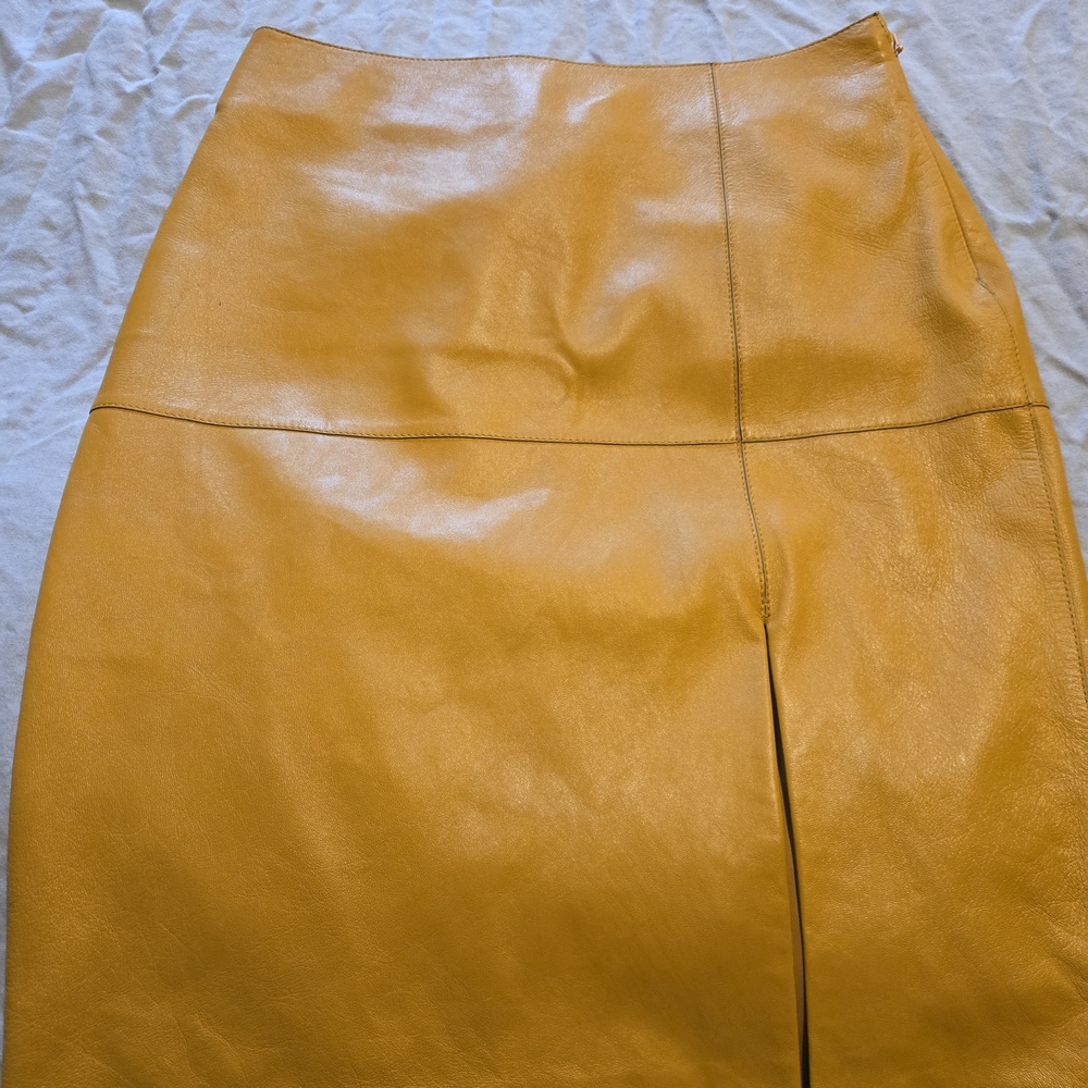 Massimo Dutti Mustard Leather Pencil Skirt